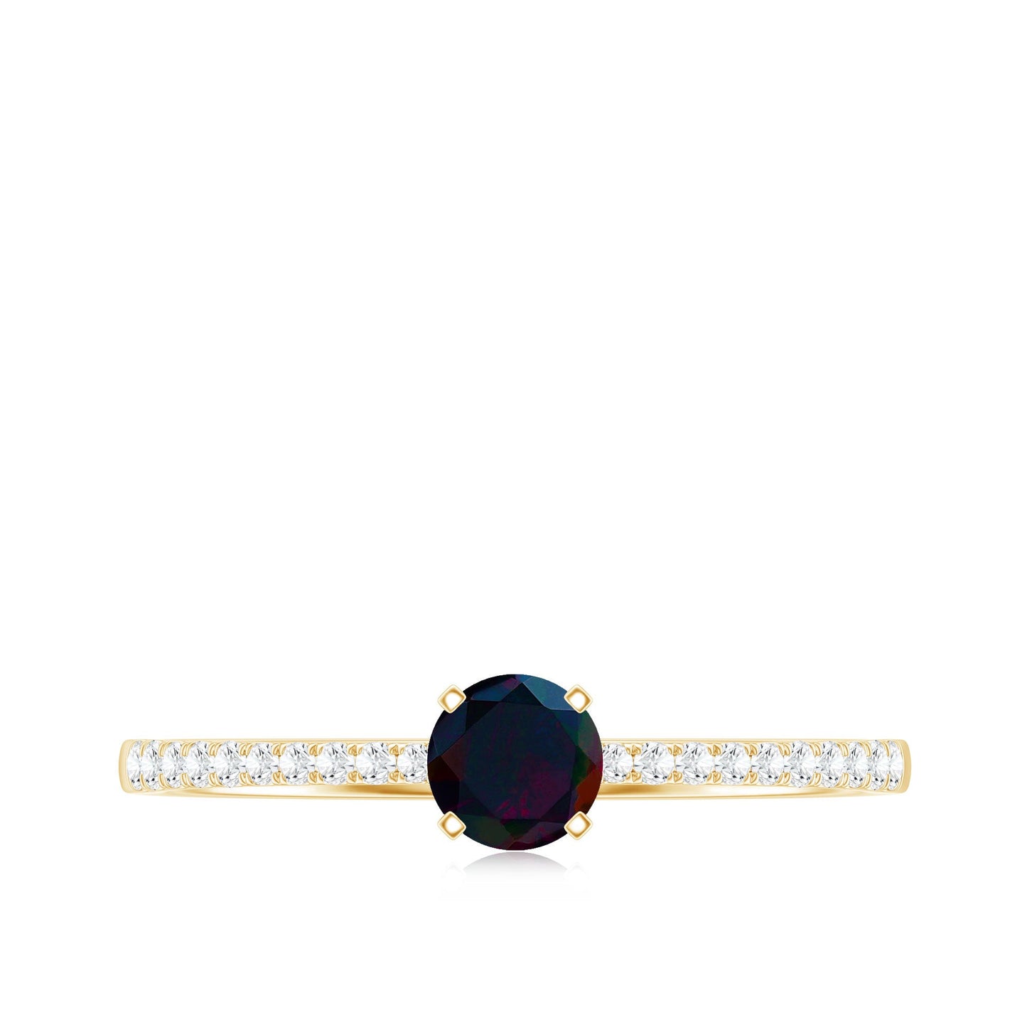 0.4 Carat Round Black Opal Solitaire Engagement Ring with Diamond