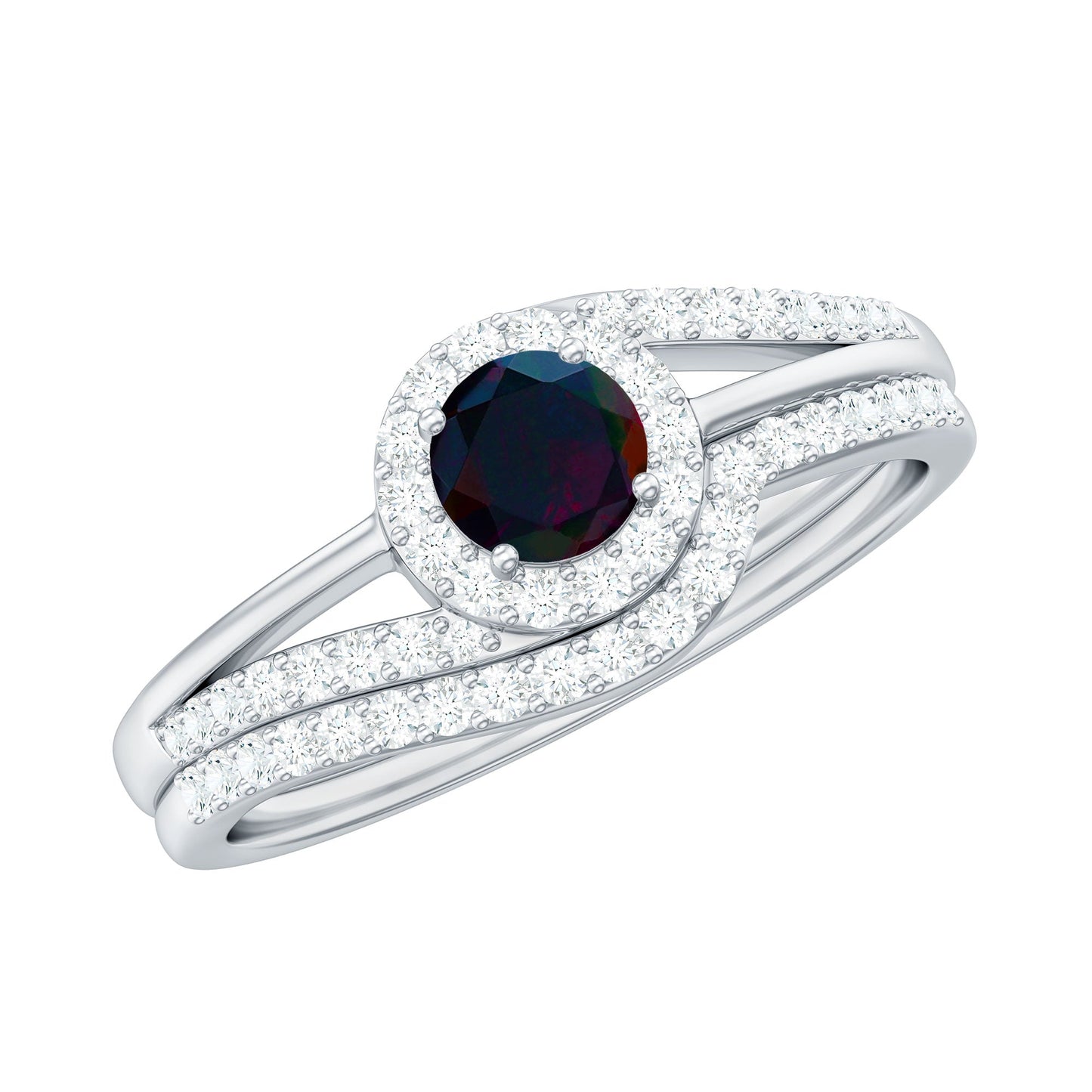 0.45 Carat Classic Black Opal Engagement Ring with Diamond Enhancer
