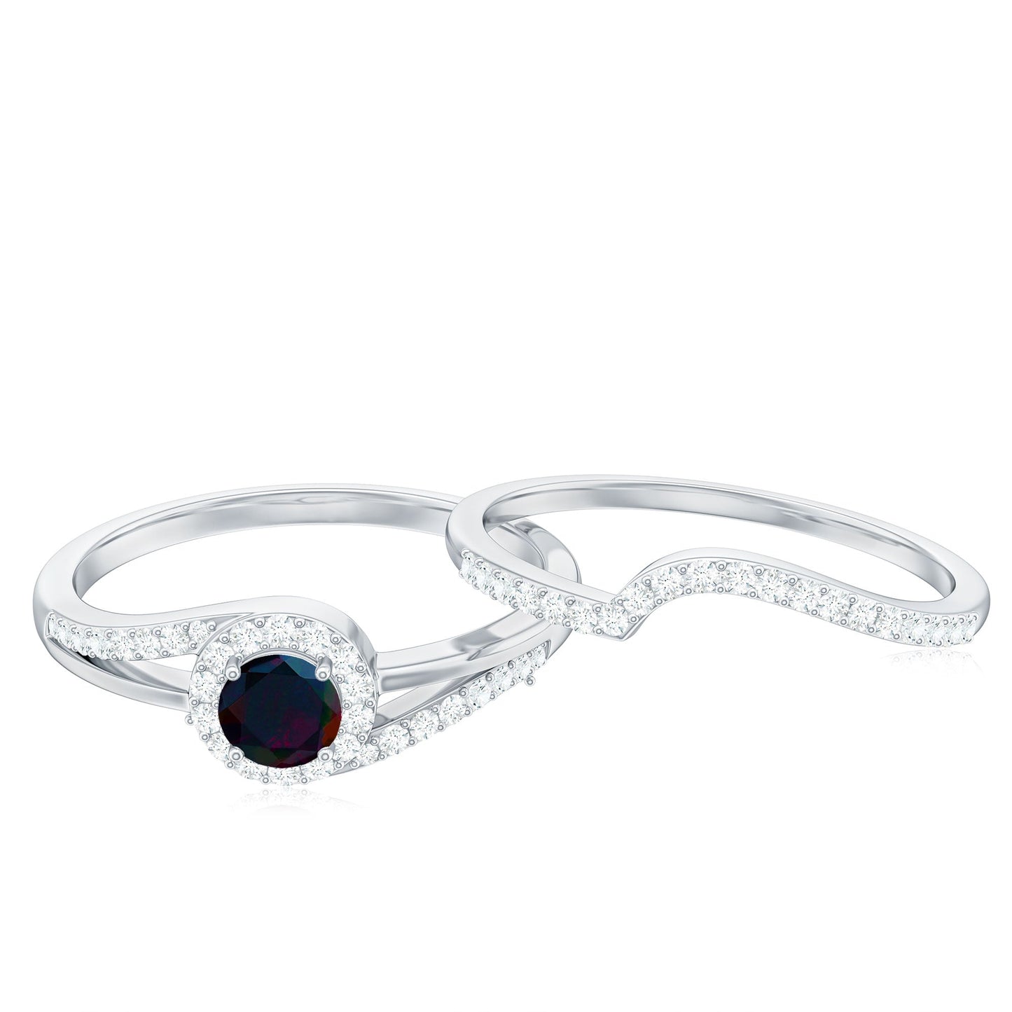 0.45 Carat Classic Black Opal Engagement Ring with Diamond Enhancer
