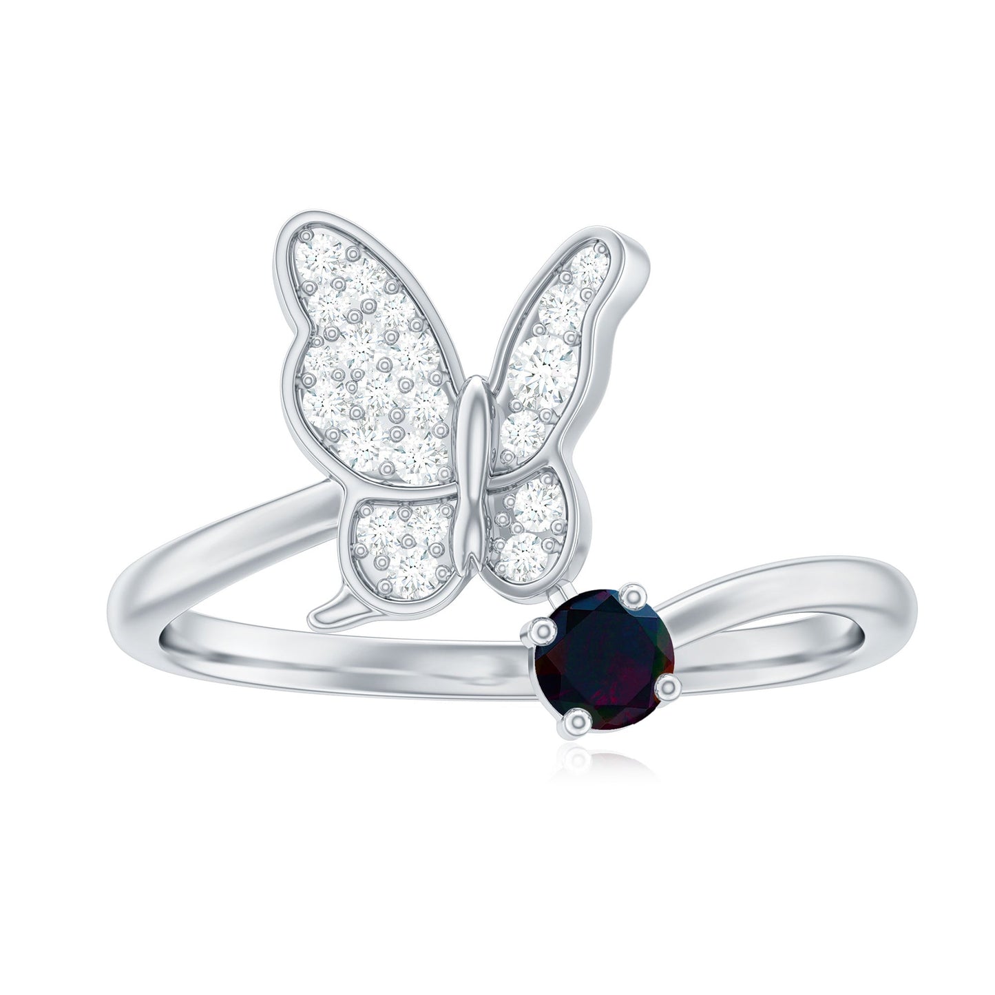 Natural Black Opal and Diamond Butterfly Ring