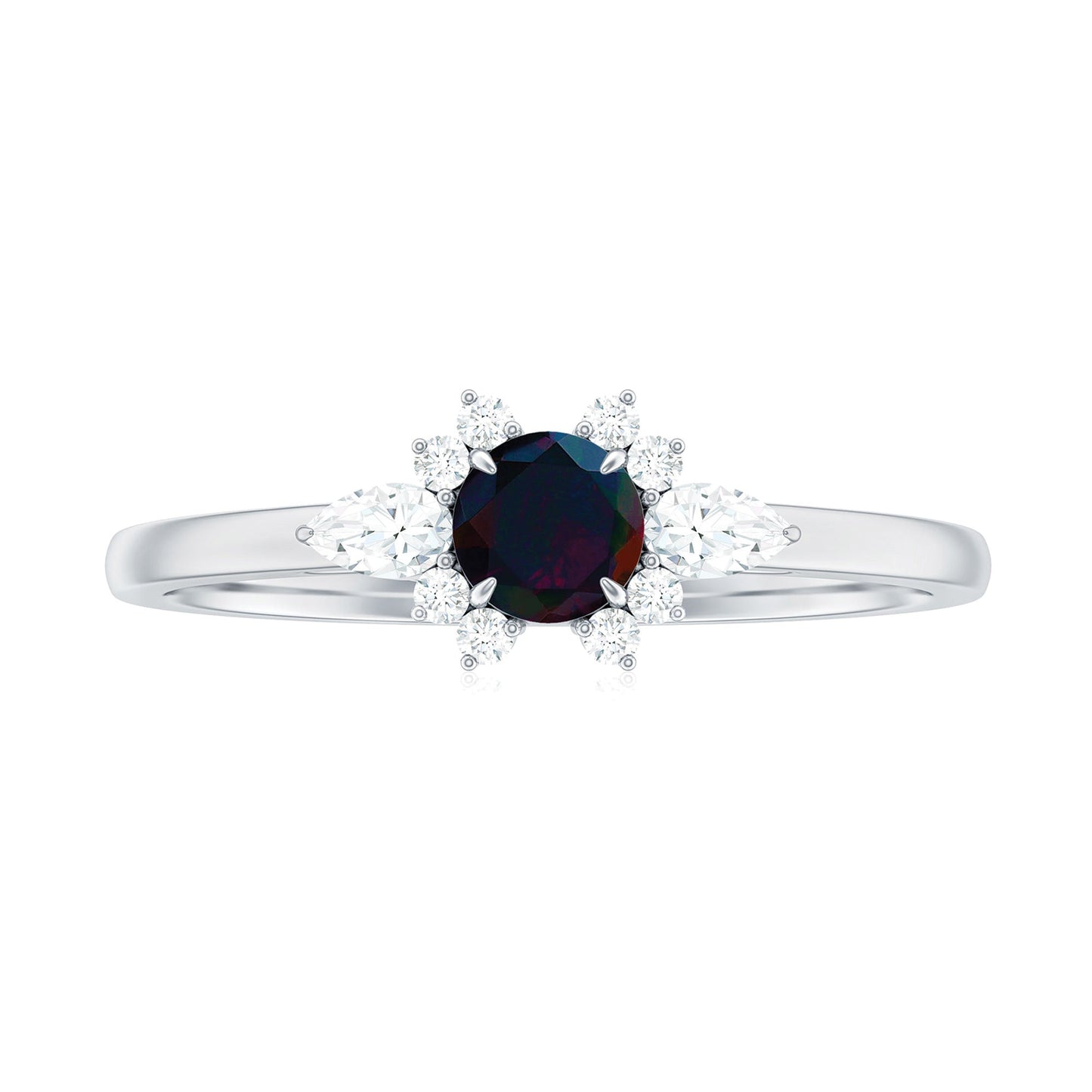 Claw Set Round Black Opal and Diamond Promise Ring