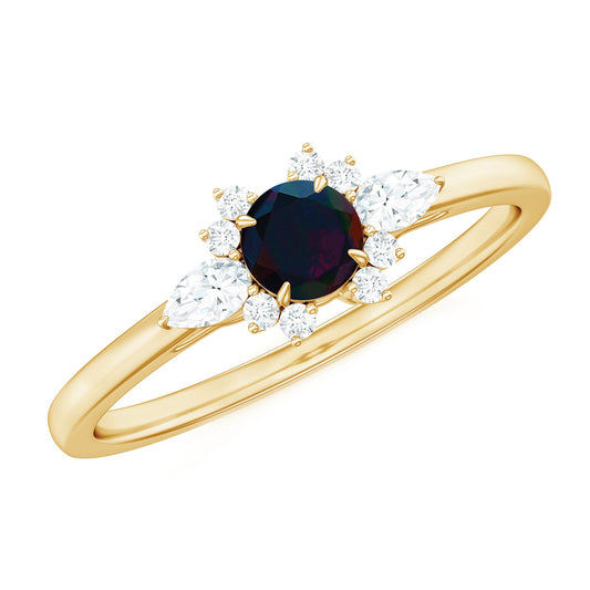 Claw Set Round Black Opal and Diamond Promise Ring