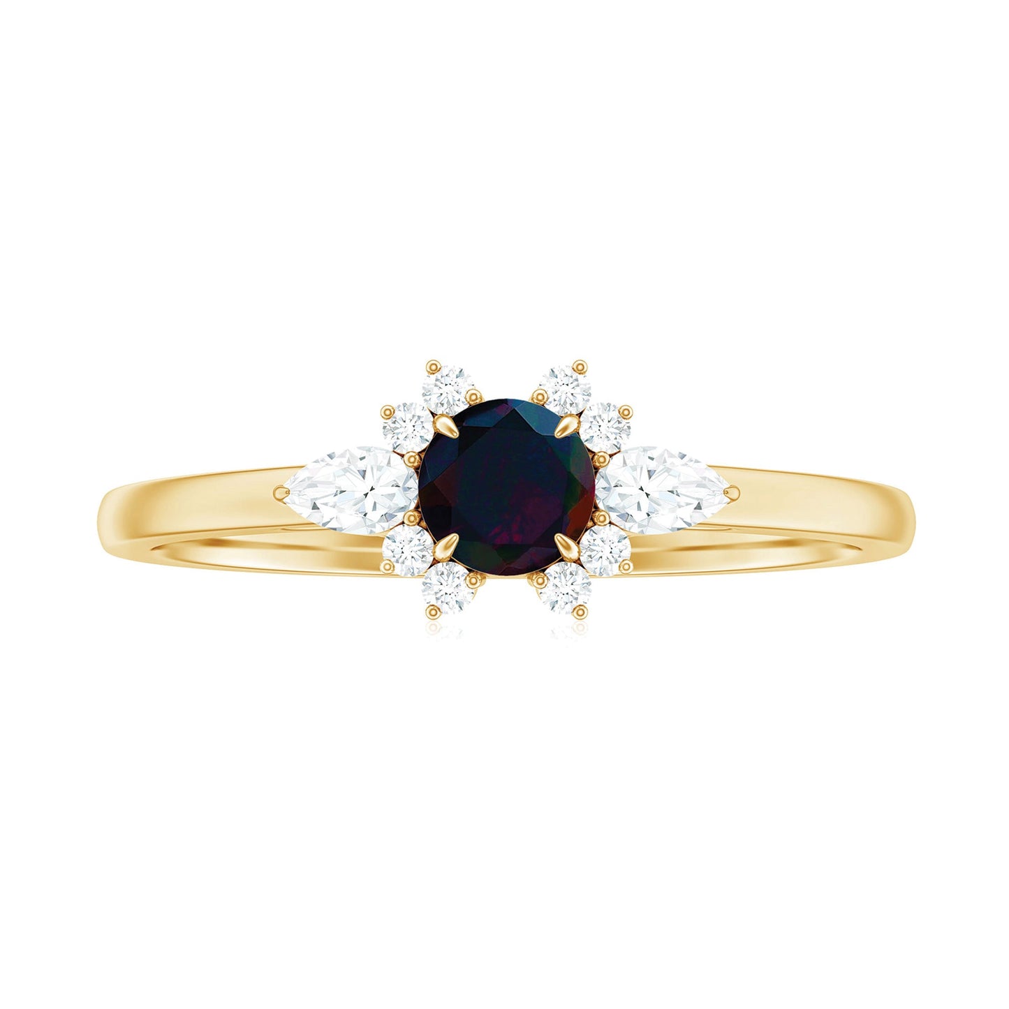 Claw Set Round Black Opal and Diamond Promise Ring