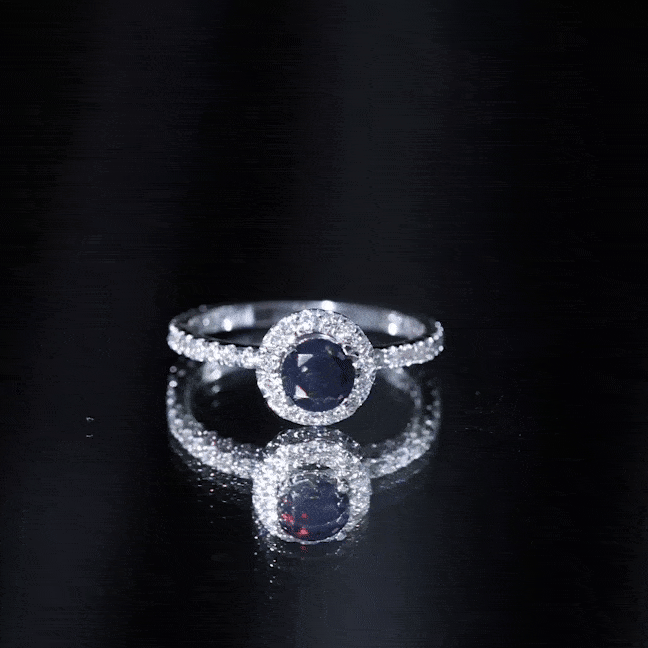 Genuine Black Opal Minimal Promise Ring with Diamond Halo