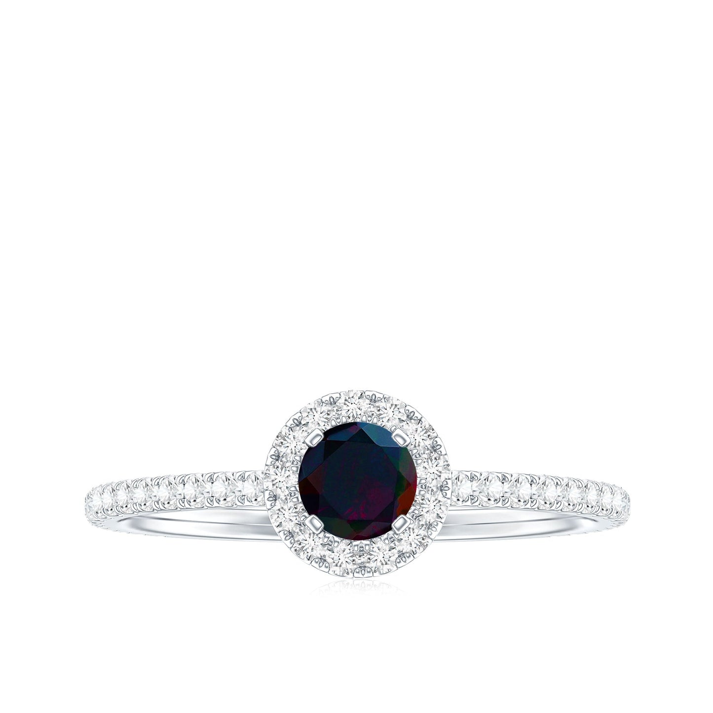 Genuine Black Opal Minimal Promise Ring with Diamond Halo