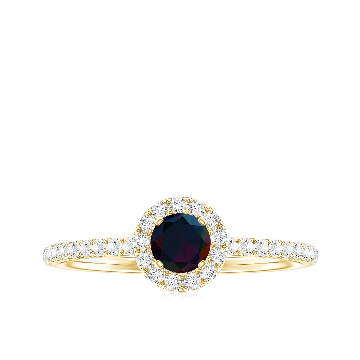 Genuine Black Opal Minimal Promise Ring with Diamond Halo