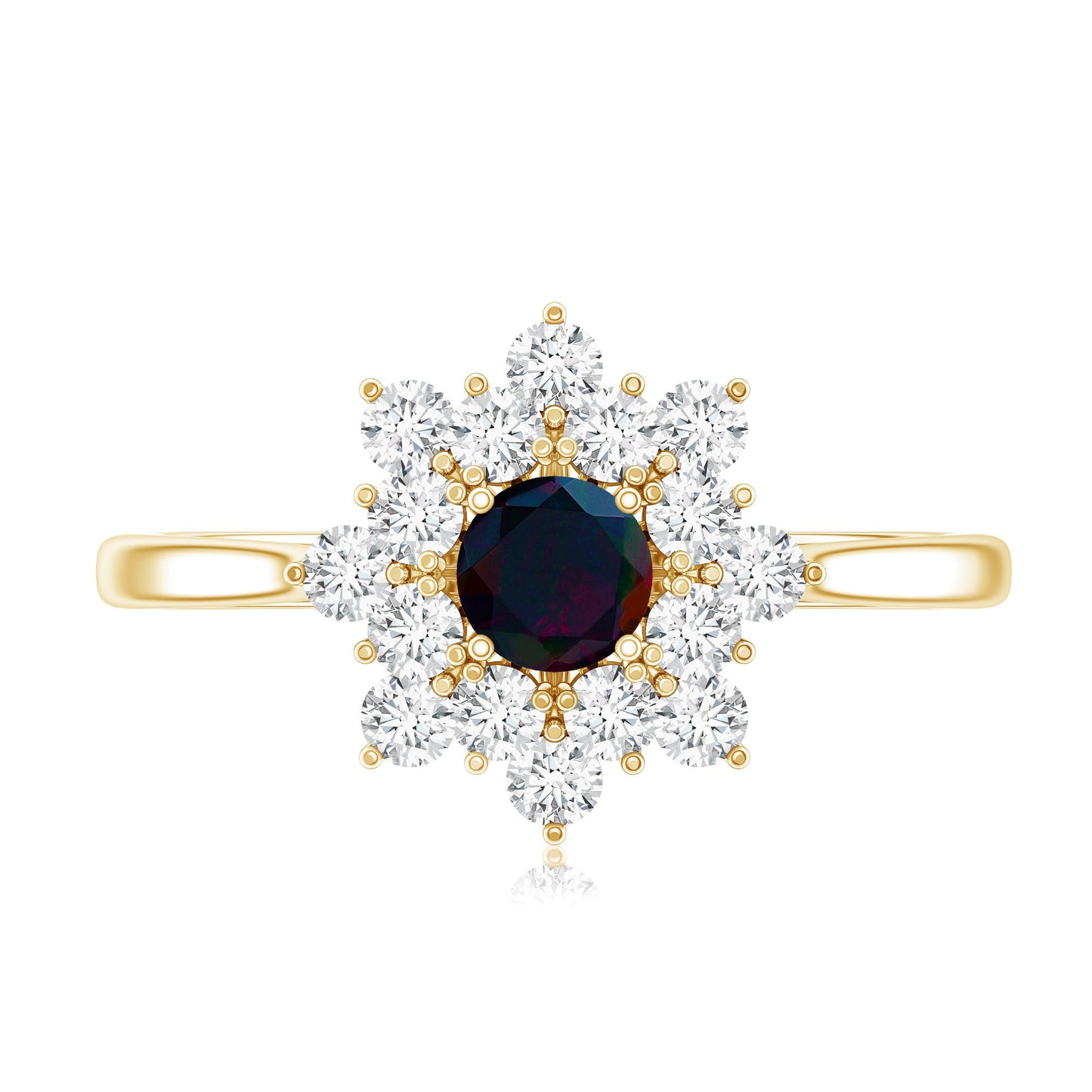 Black Opal and Diamond Flower Cluster Engagement Ring
