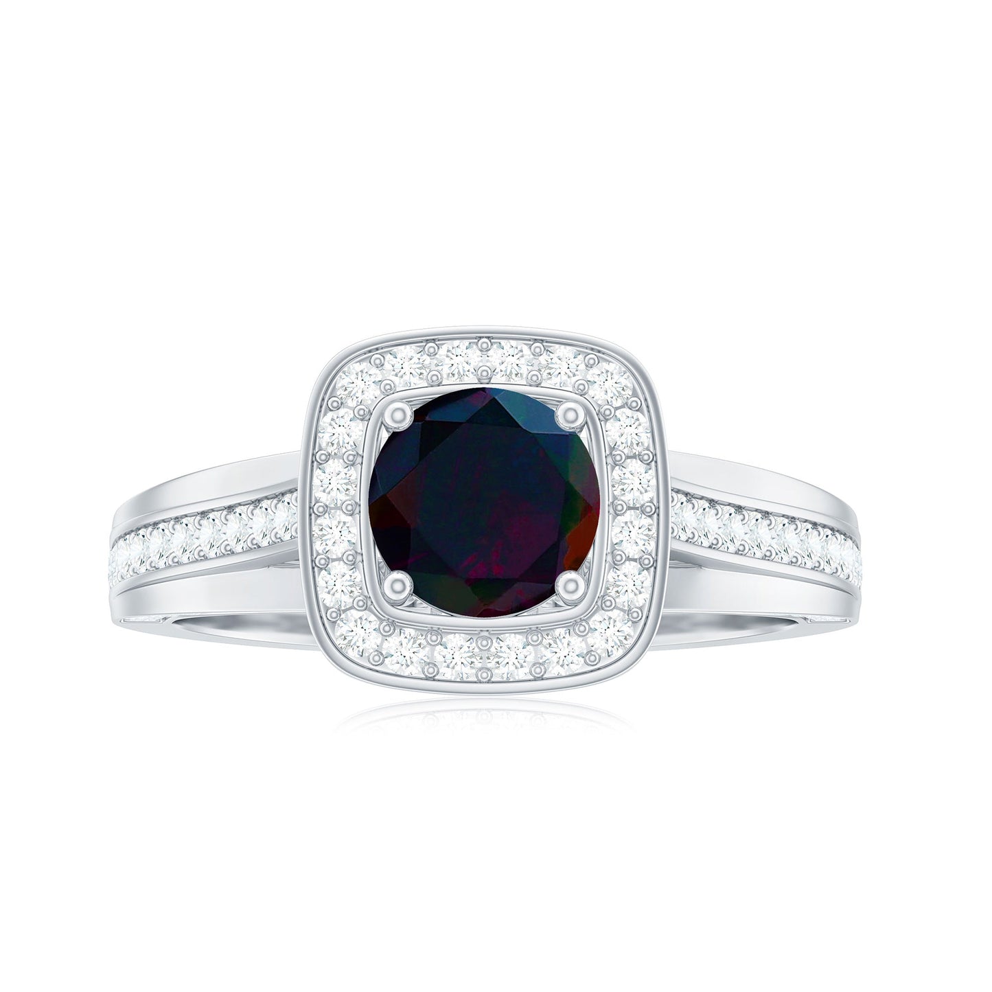Classic Black Opal Engagement Ring with Moissanite Accent