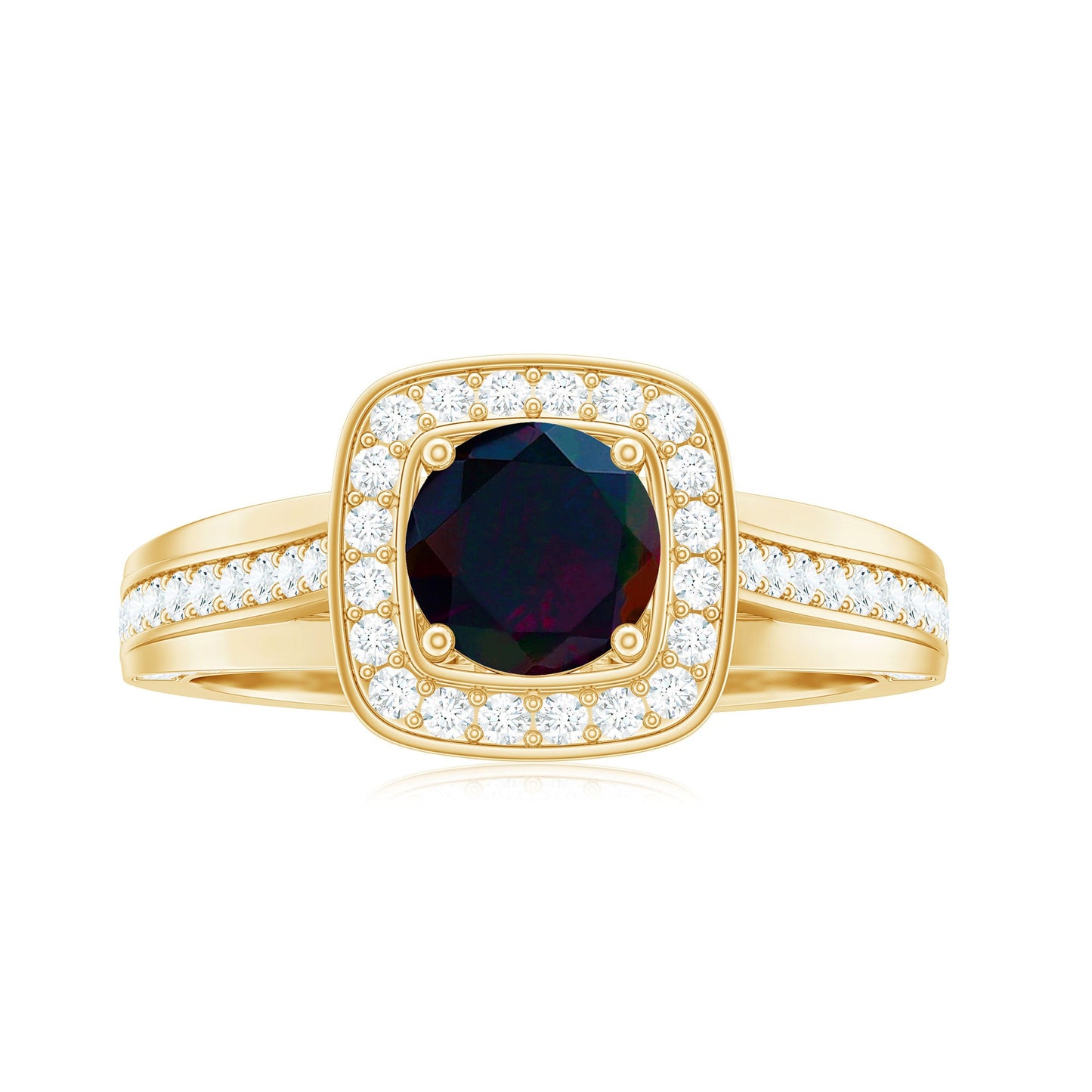 Classic Black Opal Engagement Ring with Moissanite Accent