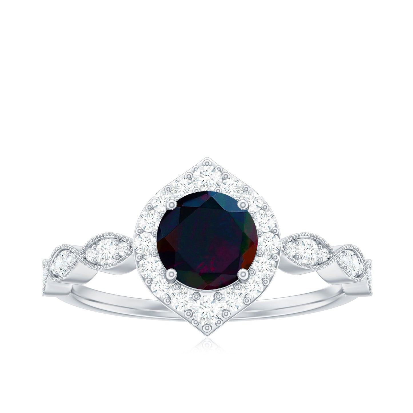 0.8 Carat Black Opal Vintage Engagement Ring with Diamond Accent