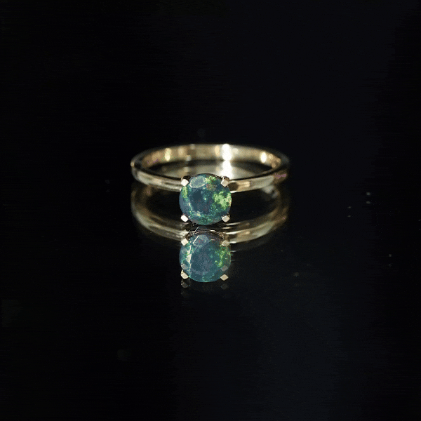 Genuine Black Opal Solitaire Ring for Women
