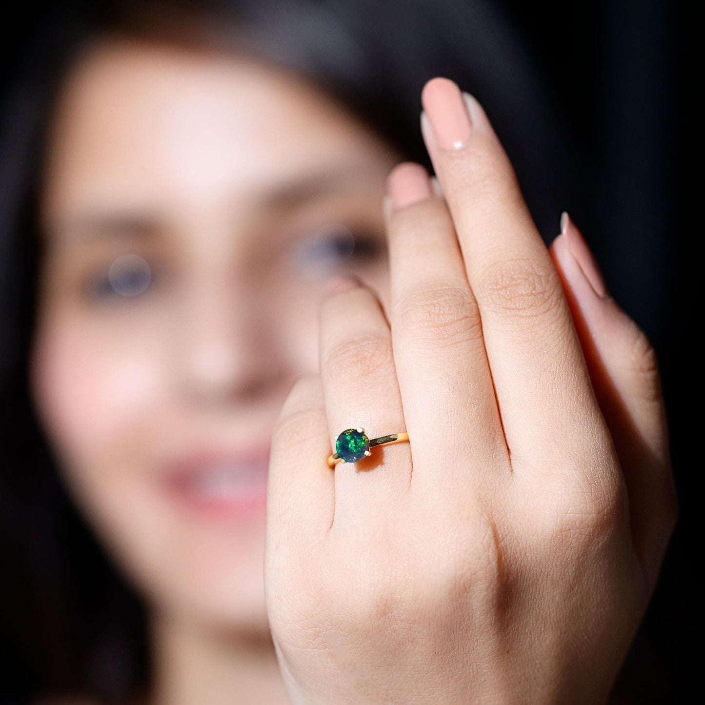Genuine Black Opal Solitaire Ring for Women
