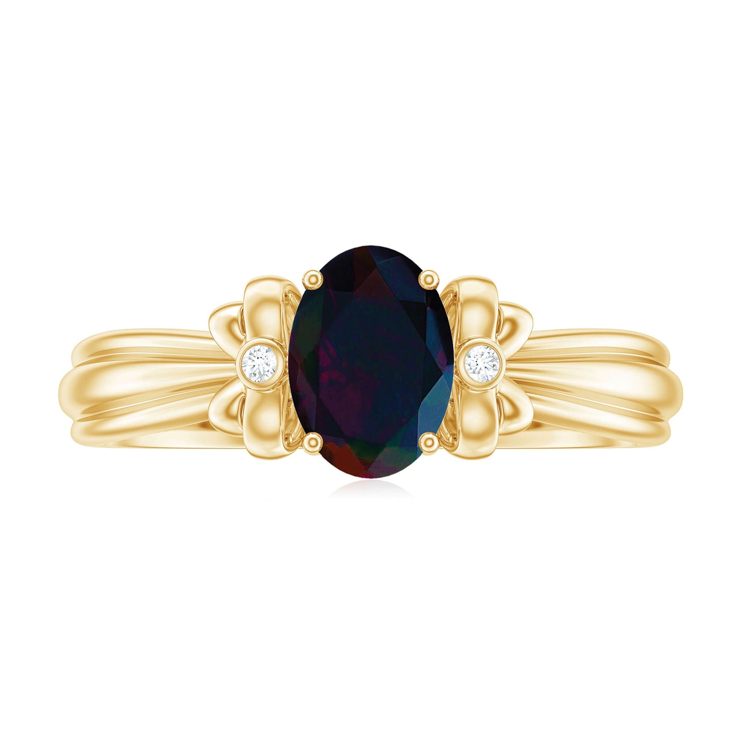 0.9 Carat Oval Cut Black Opal Solitaire Engagement Ring with Diamond