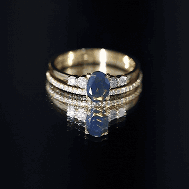 0.9 Carat Black Opal and Diamond Oval Wedding Ring Set