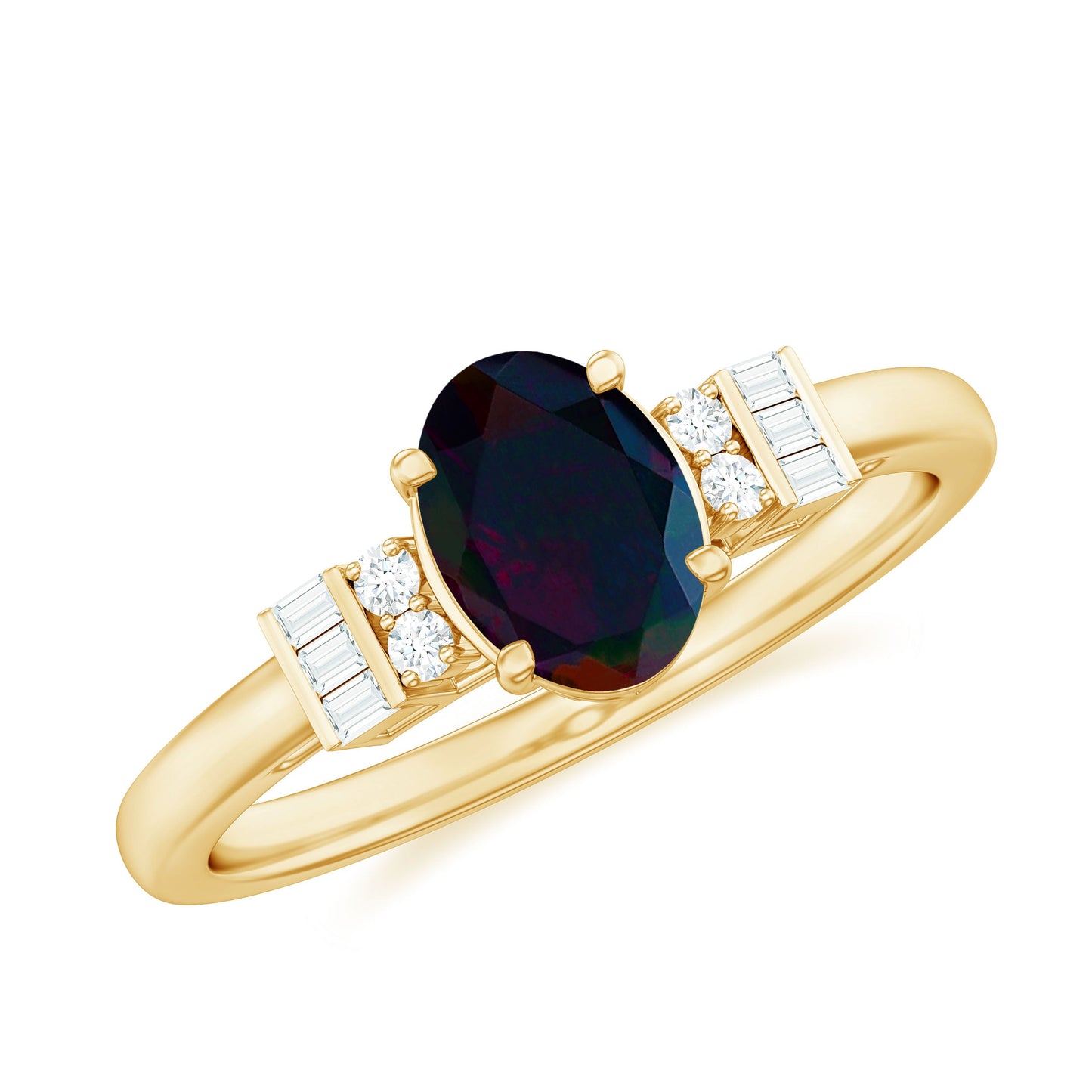 0.9 Carat Oval Cut Black Opal Engagement Ring with Diamond