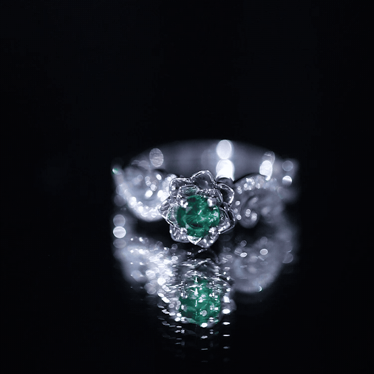 Lab Grown Emerald Diamond Flower Engagement Ring with Certificate