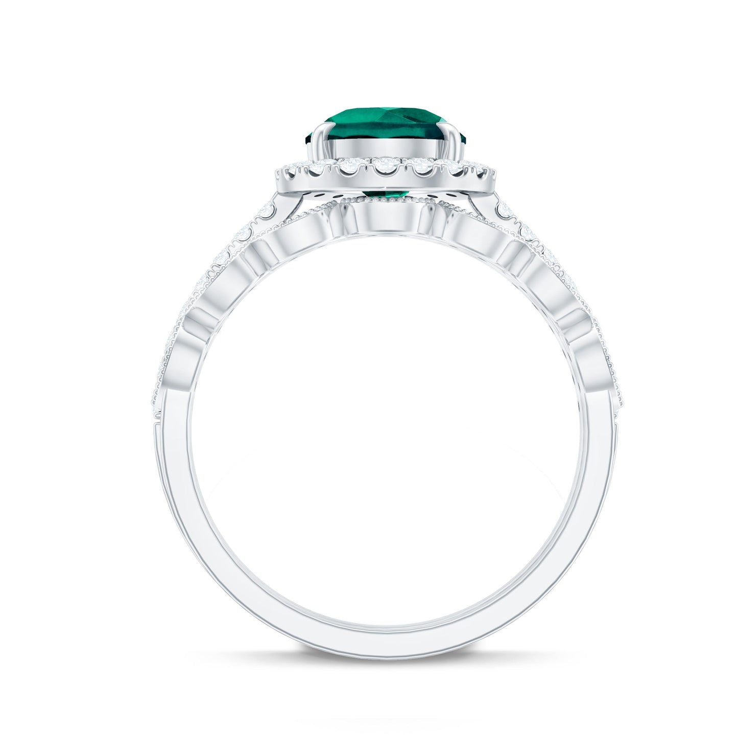 Designer Lab Grown Emerald Diamond Teardrop Engagement Ring with Wedding Band