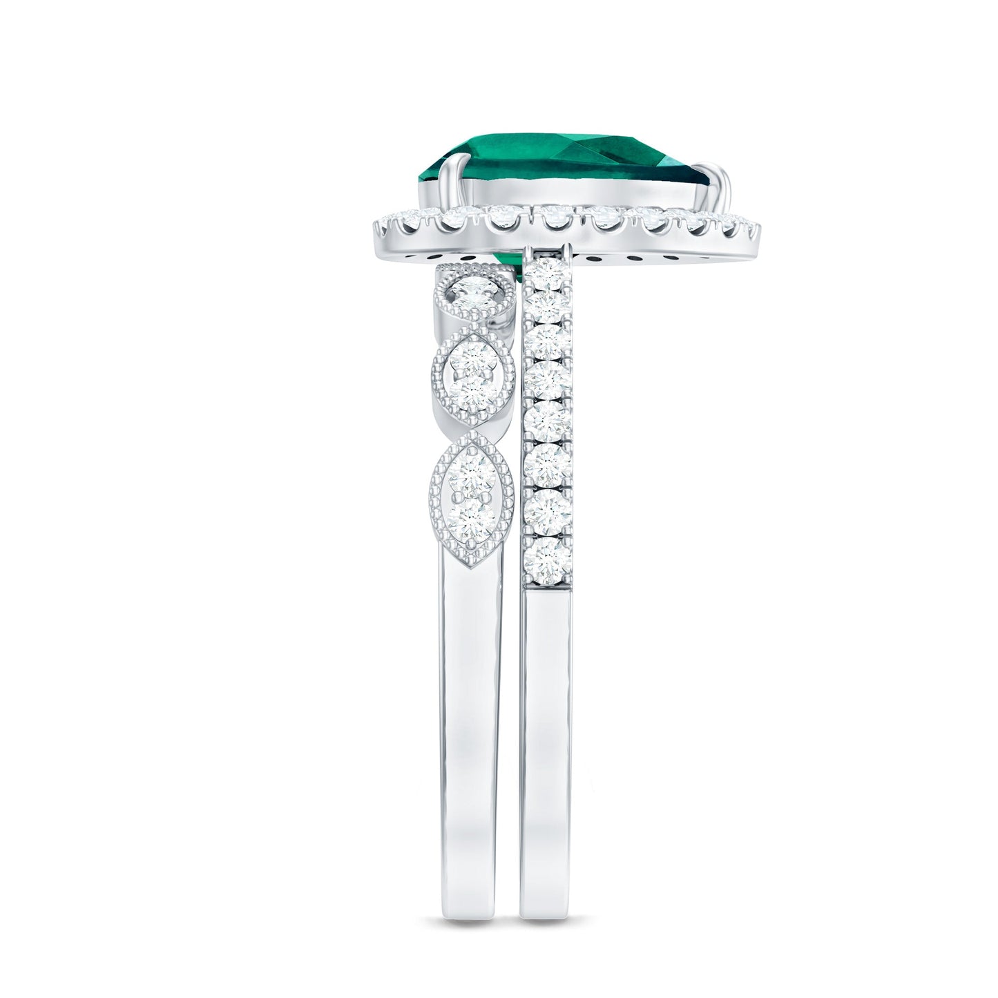 Designer Lab Grown Emerald Diamond Teardrop Engagement Ring with Wedding Band