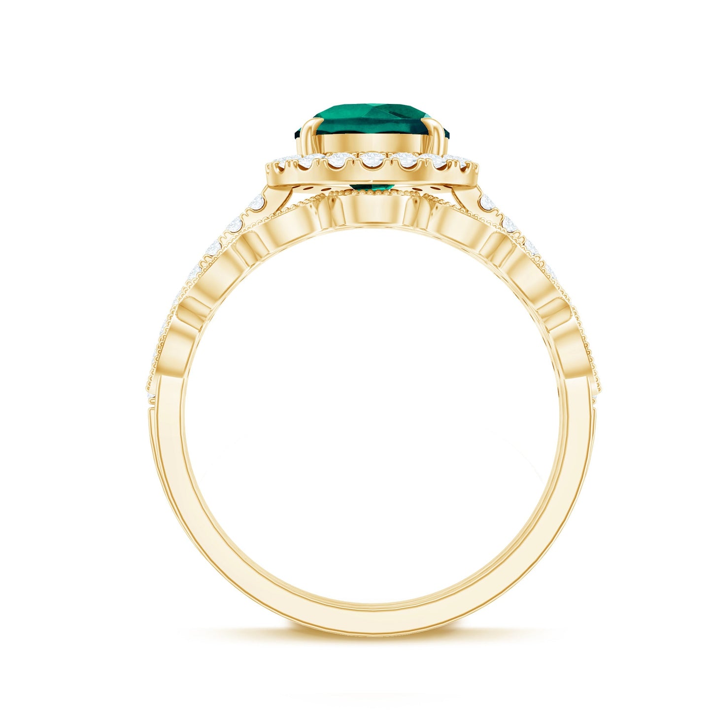 Designer Lab Grown Emerald Diamond Teardrop Engagement Ring with Wedding Band