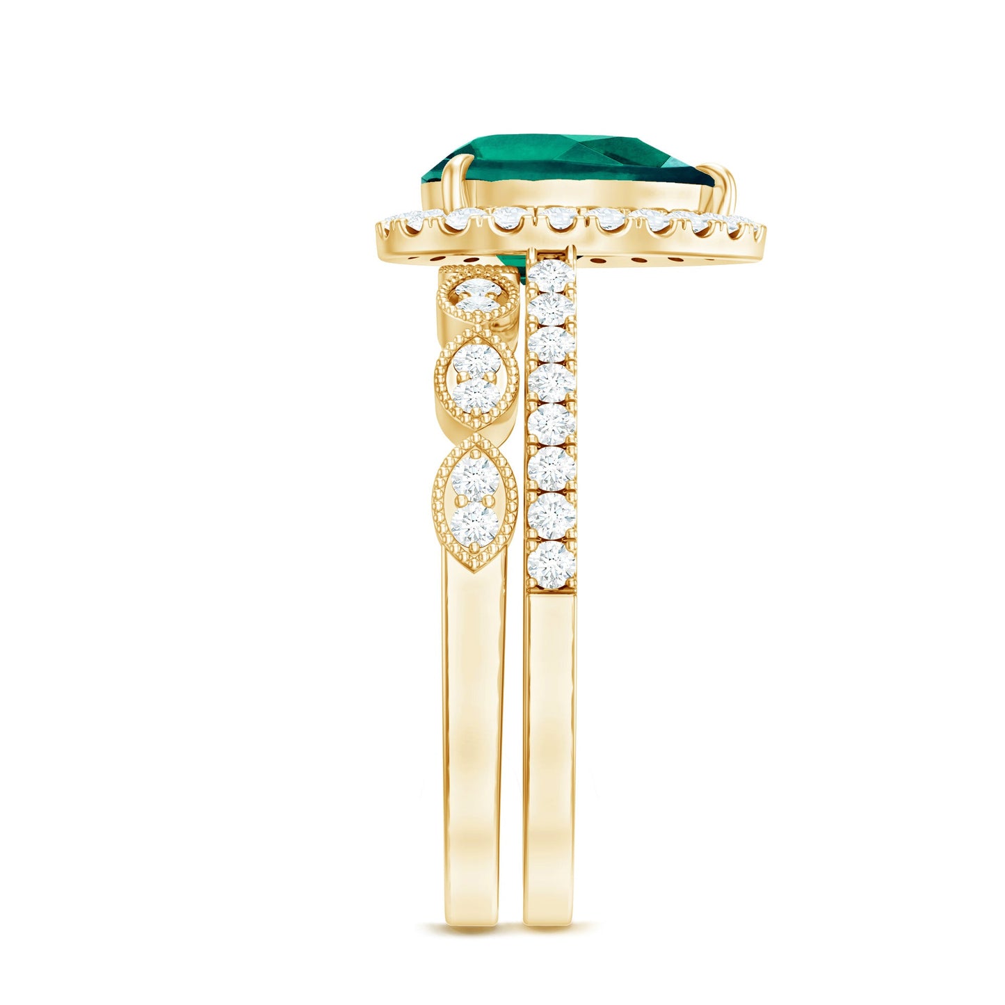 Designer Lab Grown Emerald Diamond Teardrop Engagement Ring with Wedding Band