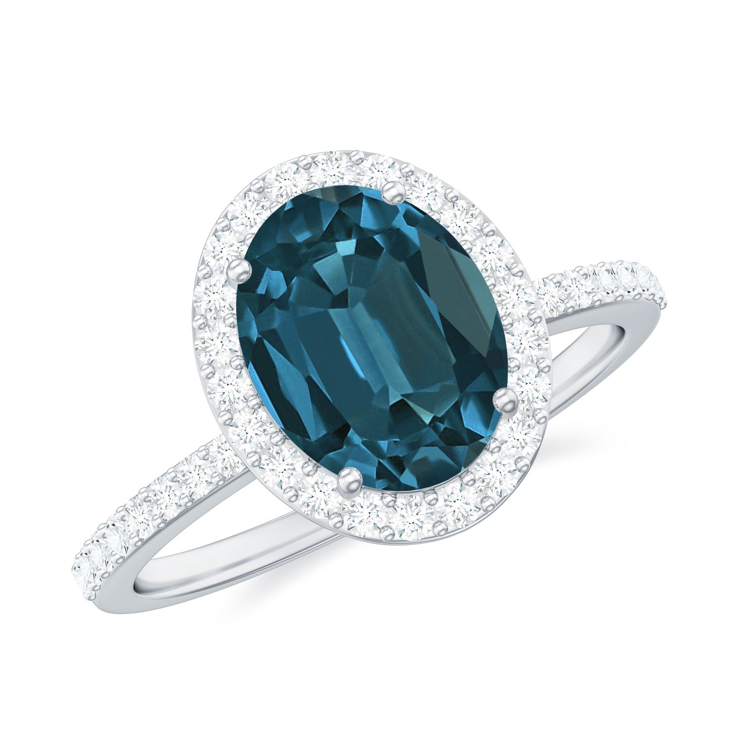 Classic London Blue Topaz Oval Engagement Ring with Diamond Halo