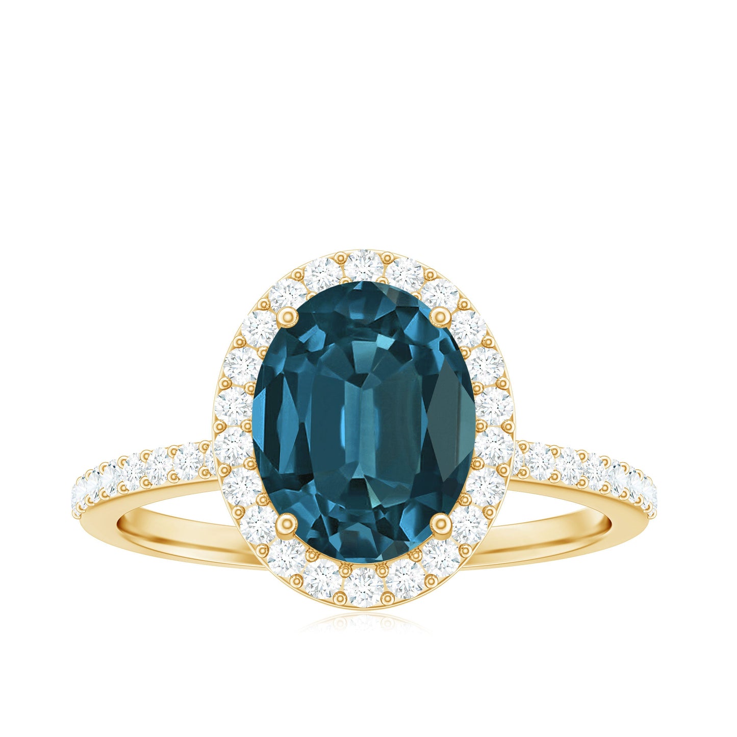 Classic London Blue Topaz Oval Engagement Ring with Diamond Halo