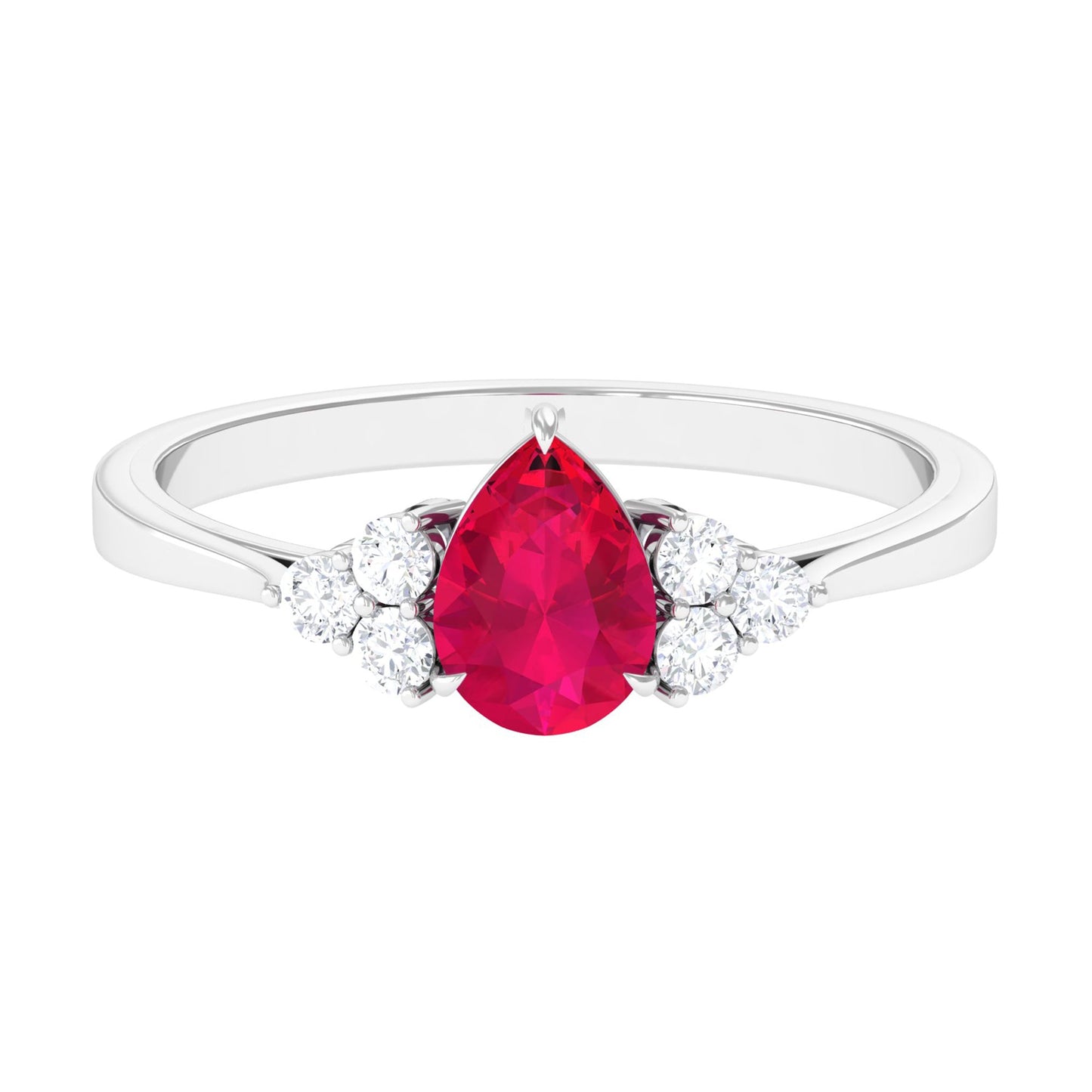 Natural 0.8 Carat Ruby Teardrop Engagement Ring with Diamond Trio