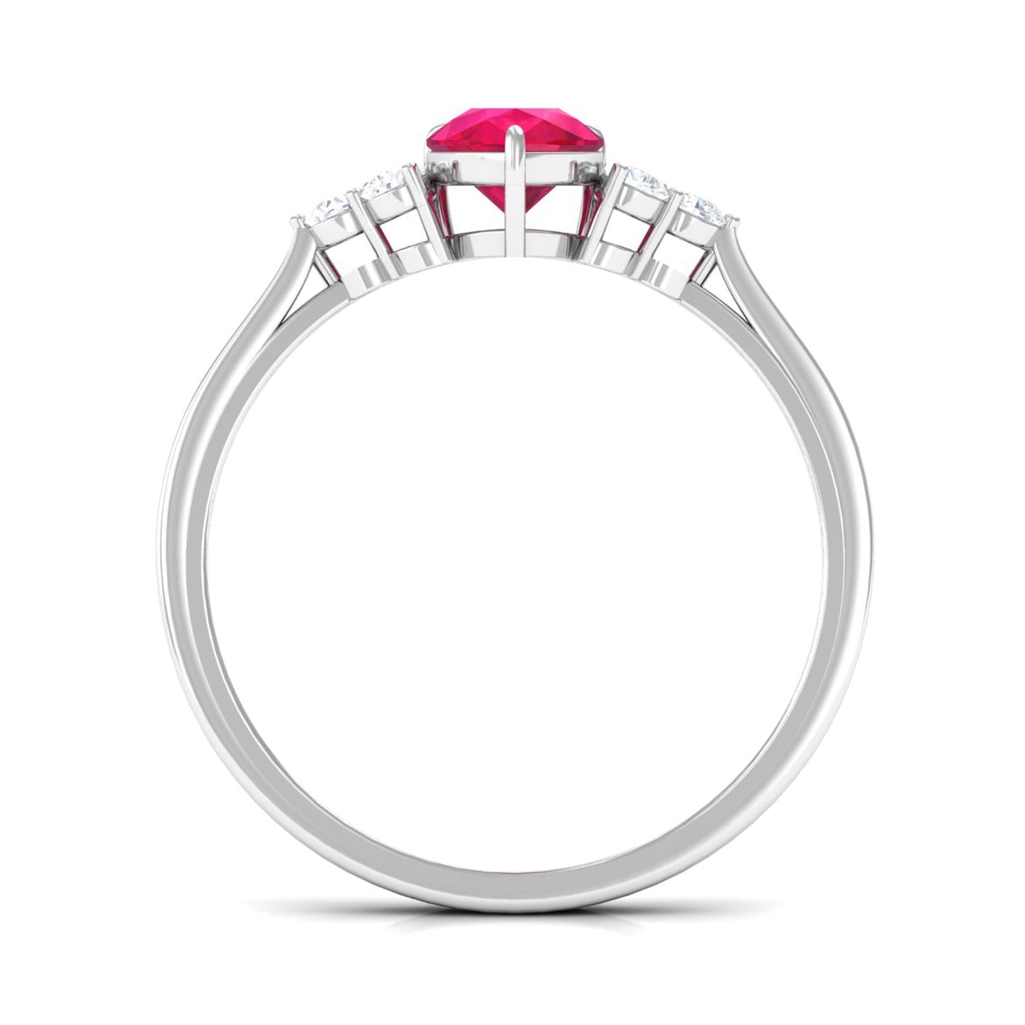 Natural 0.8 Carat Ruby Teardrop Engagement Ring with Diamond Trio