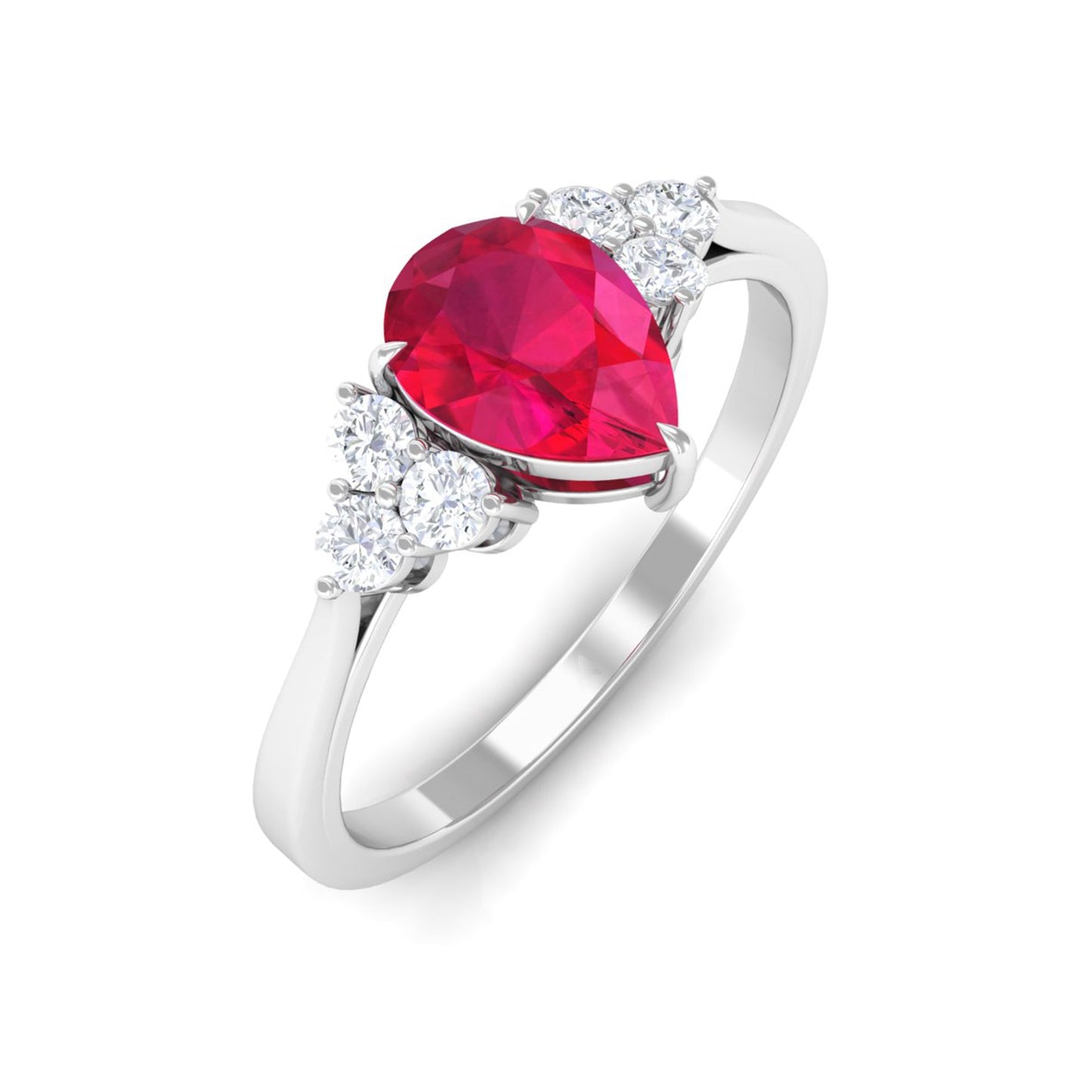 Natural 0.8 Carat Ruby Teardrop Engagement Ring with Diamond Trio