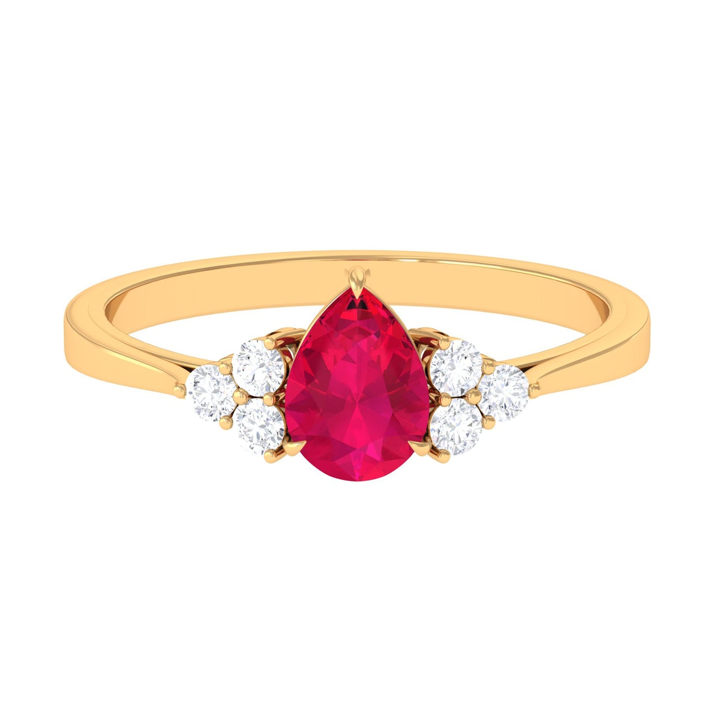 Natural 0.8 Carat Ruby Teardrop Engagement Ring with Diamond Trio