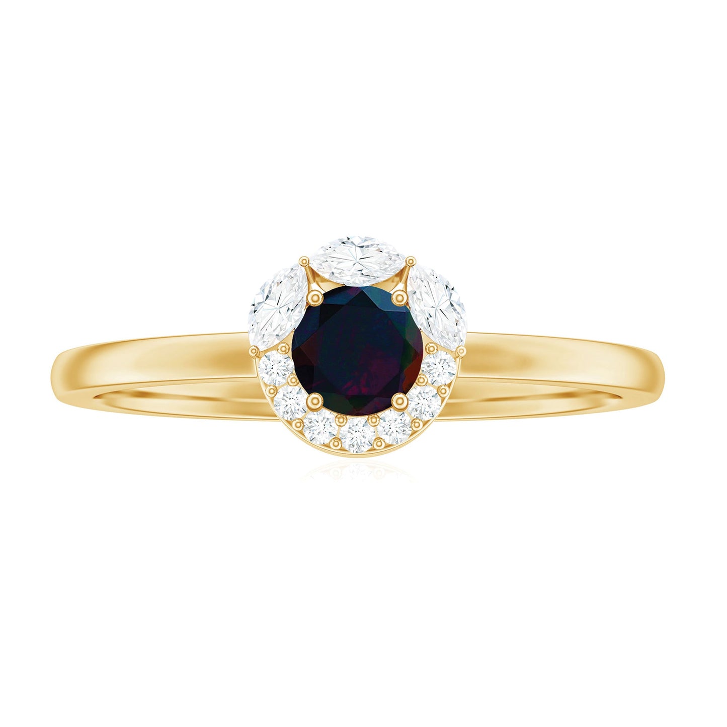 Minimal Black Opal and Diamond Halo Promise Ring
