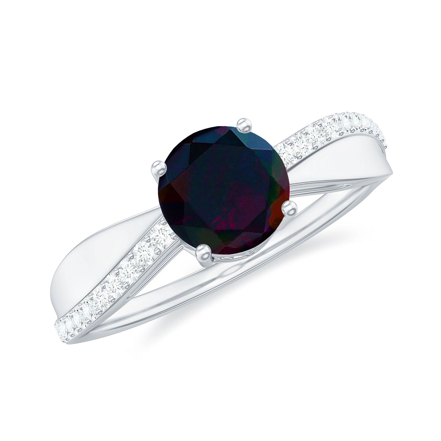 Classic Black Opal and Diamond Solitaire Engagement Ring