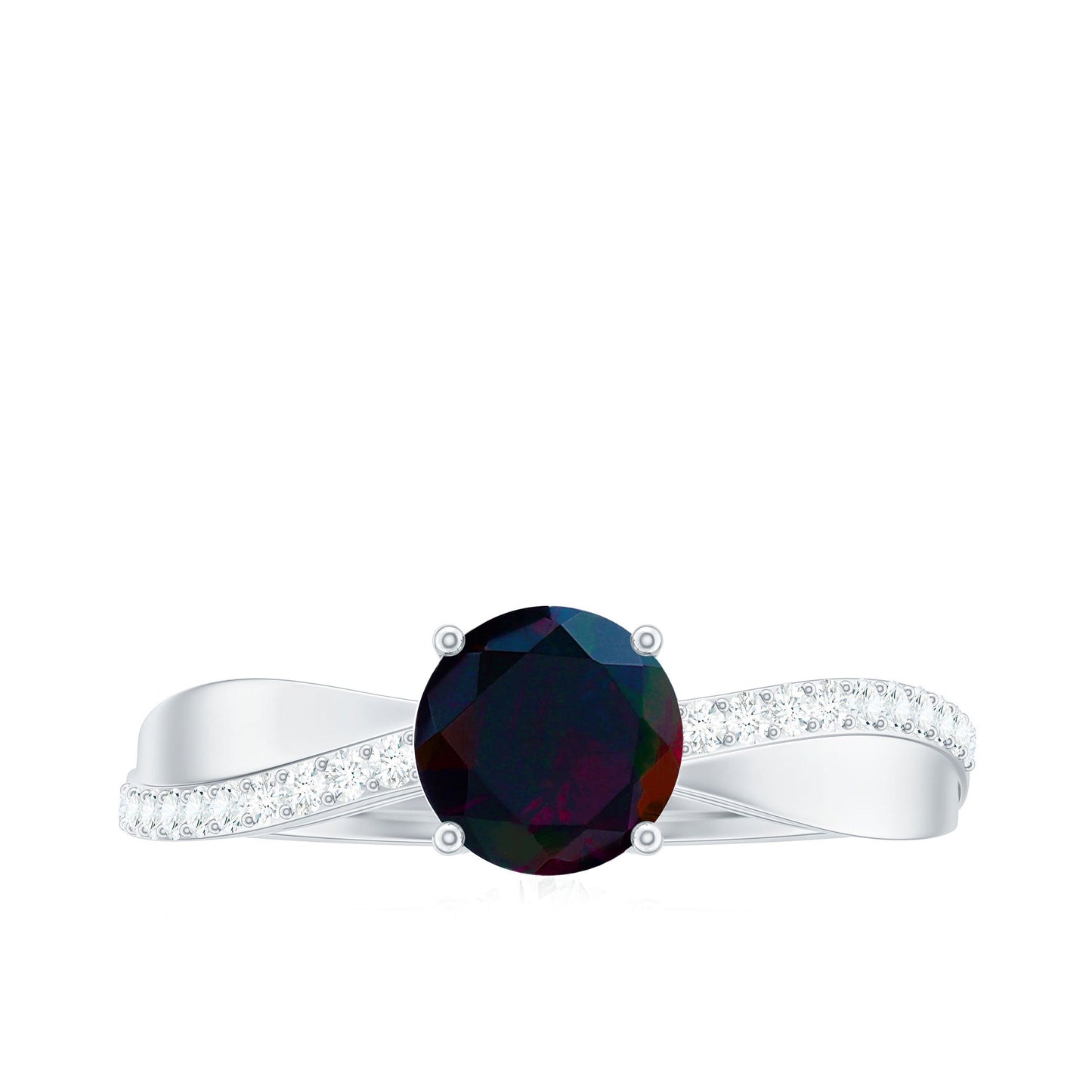 Classic Black Opal and Diamond Solitaire Engagement Ring