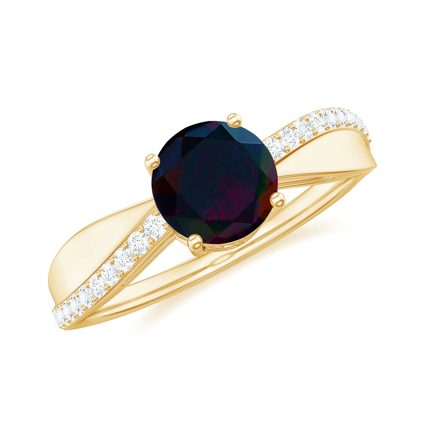 Classic Black Opal and Diamond Solitaire Engagement Ring