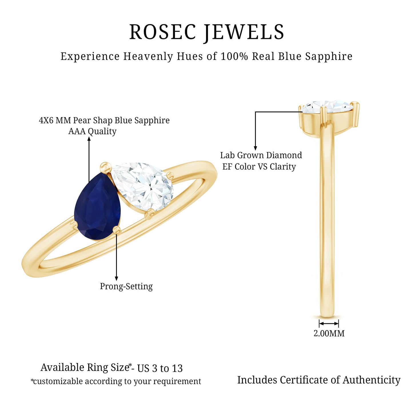 Blue Sapphire and Diamond Toi Et Moi Ring