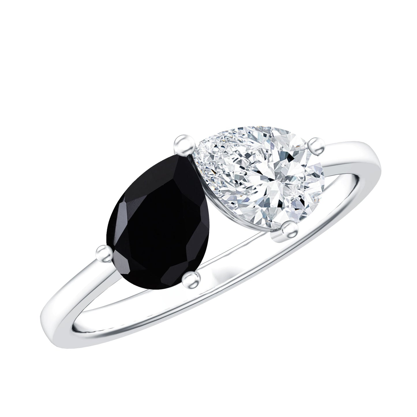 Lab Created Black and White Diamond 2 Stone Ring