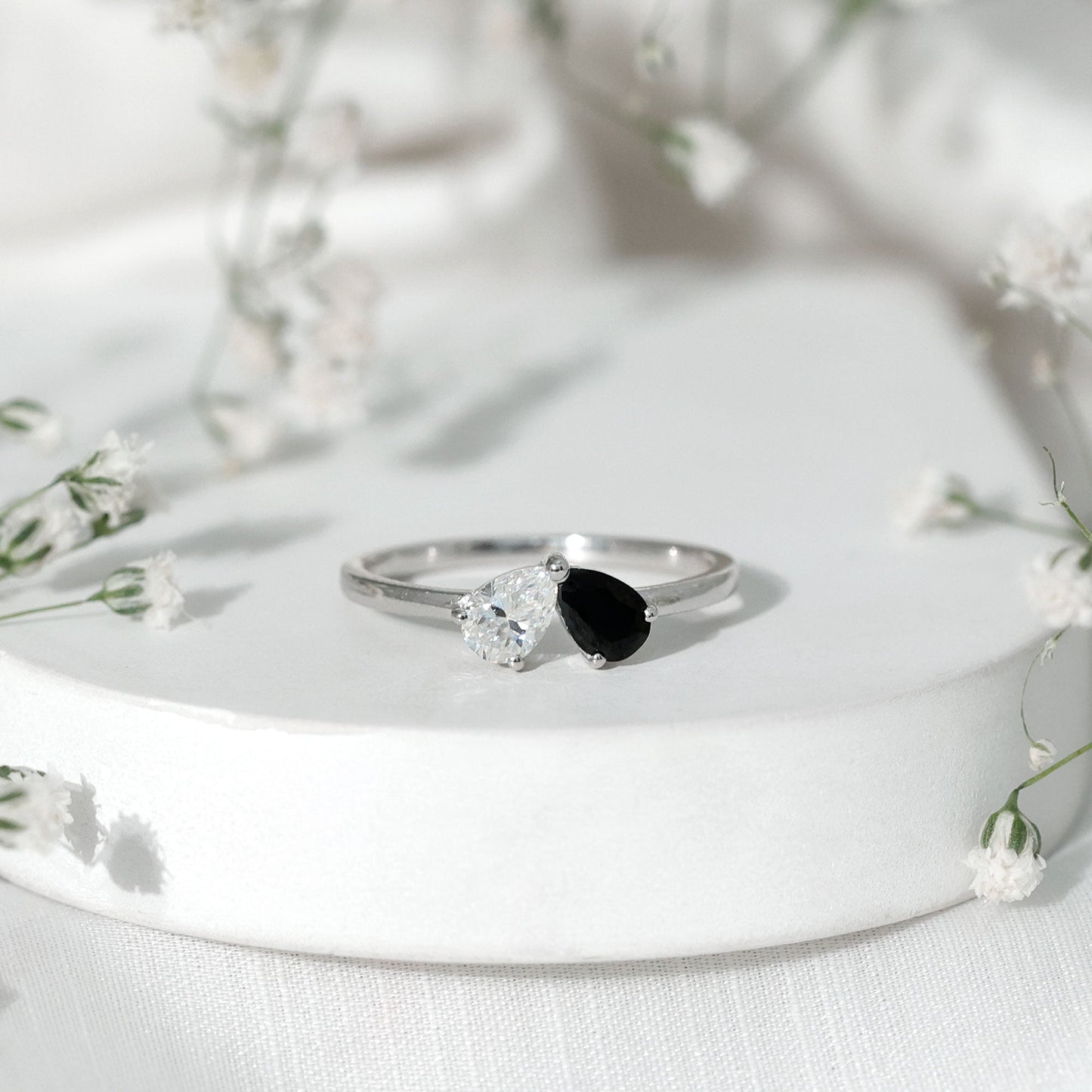 Lab Created Black and White Diamond 2 Stone Ring