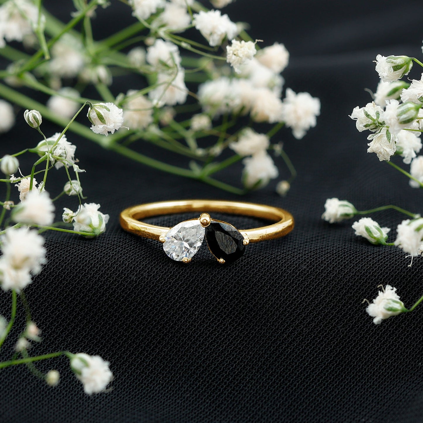 Lab Created Black and White Diamond 2 Stone Ring