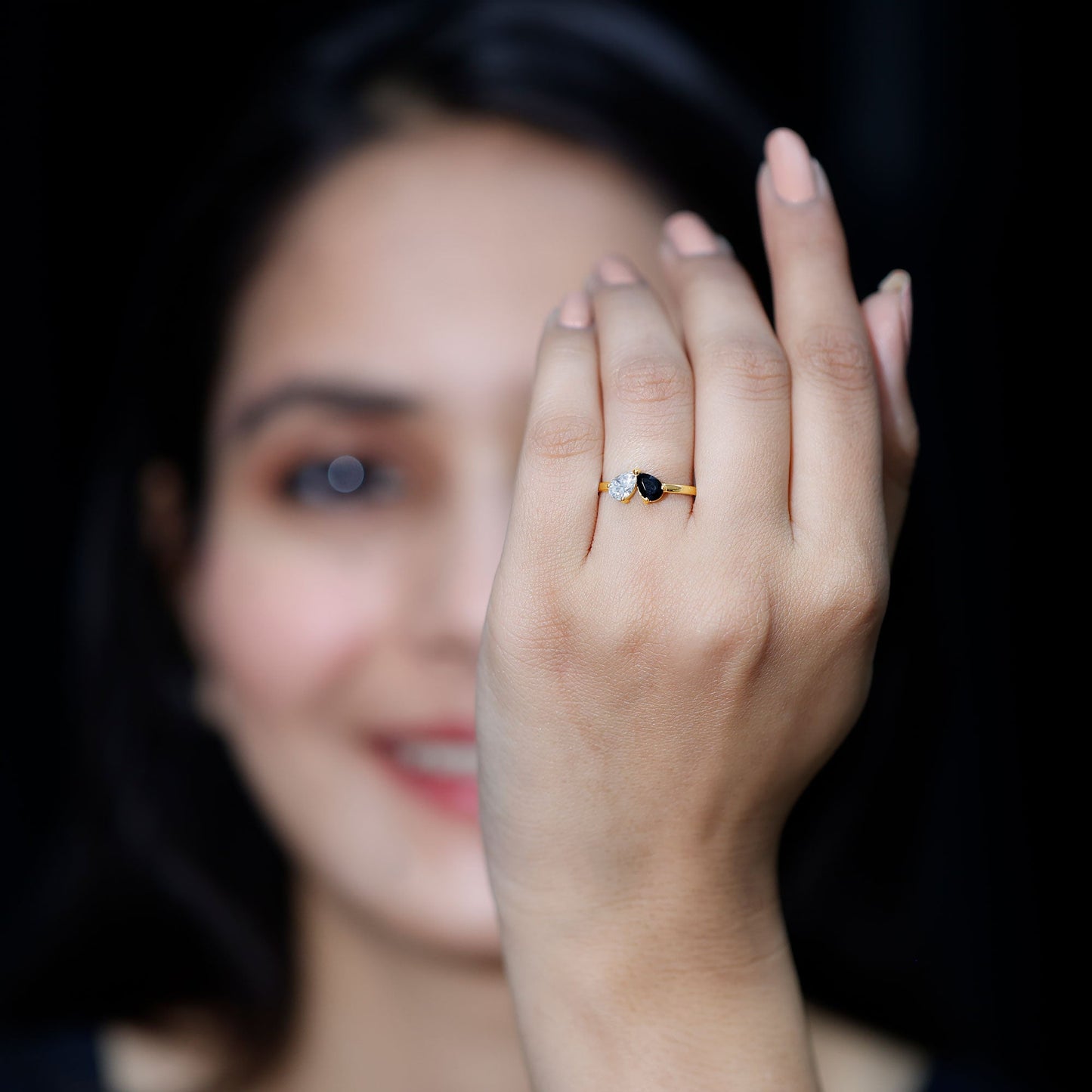 Lab Created Black and White Diamond 2 Stone Ring