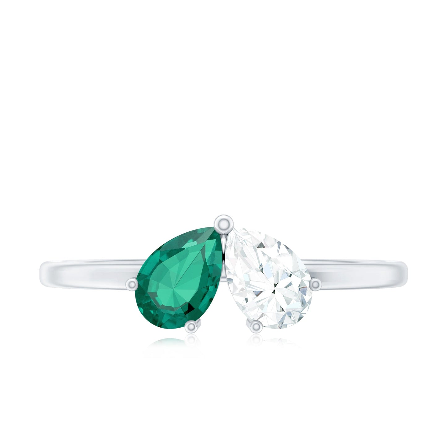 Certified Pear Shape Lab Grown Emerald Toi Et Moi Ring with Diamond