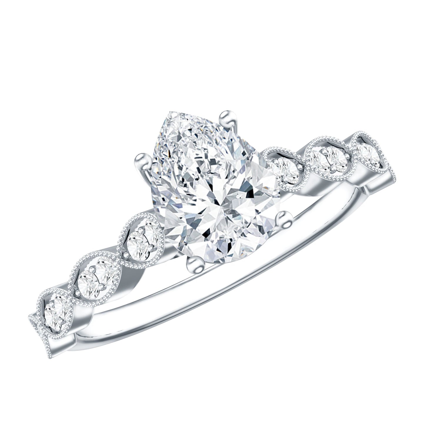 Pear Shape Lab Grown Diamond Scalloped Solitaire Ring