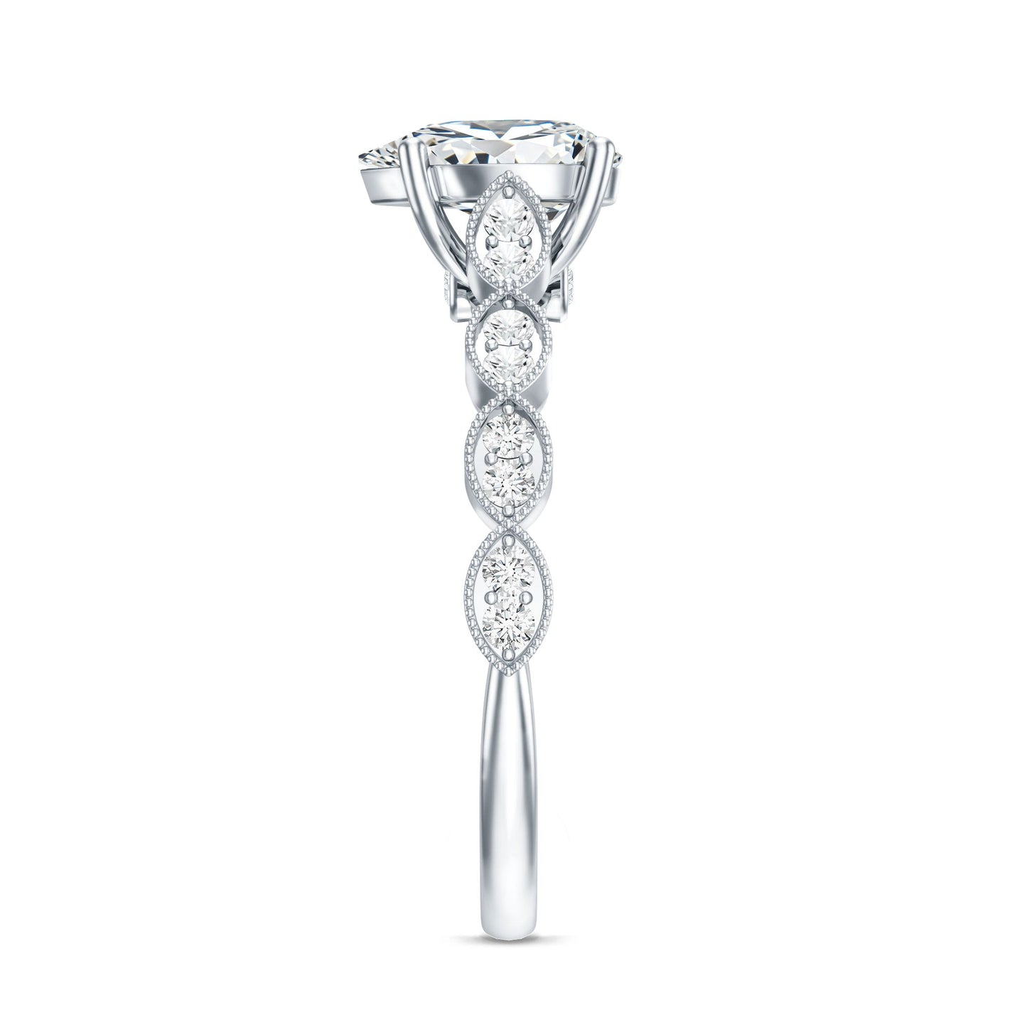 Pear Shape Lab Grown Diamond Scalloped Solitaire Ring