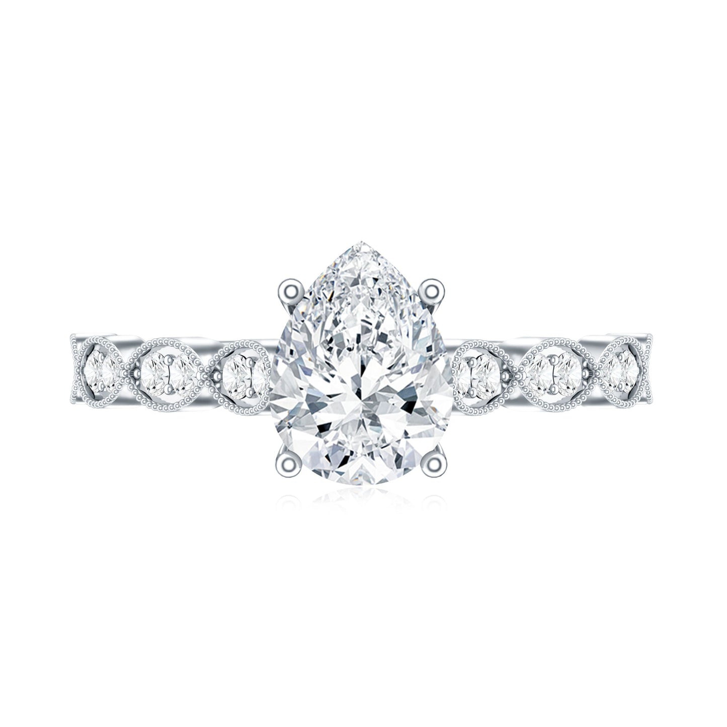 Pear Shape Lab Grown Diamond Scalloped Solitaire Ring