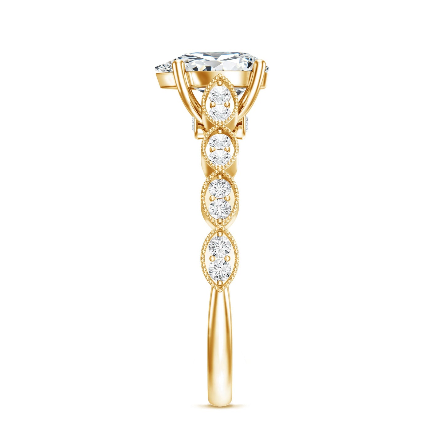 Pear Shape Lab Grown Diamond Scalloped Solitaire Ring