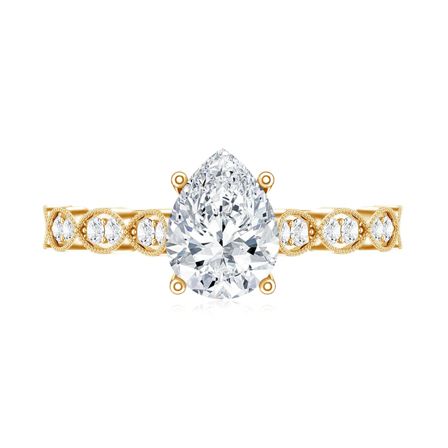 Pear Shape Lab Grown Diamond Scalloped Solitaire Ring