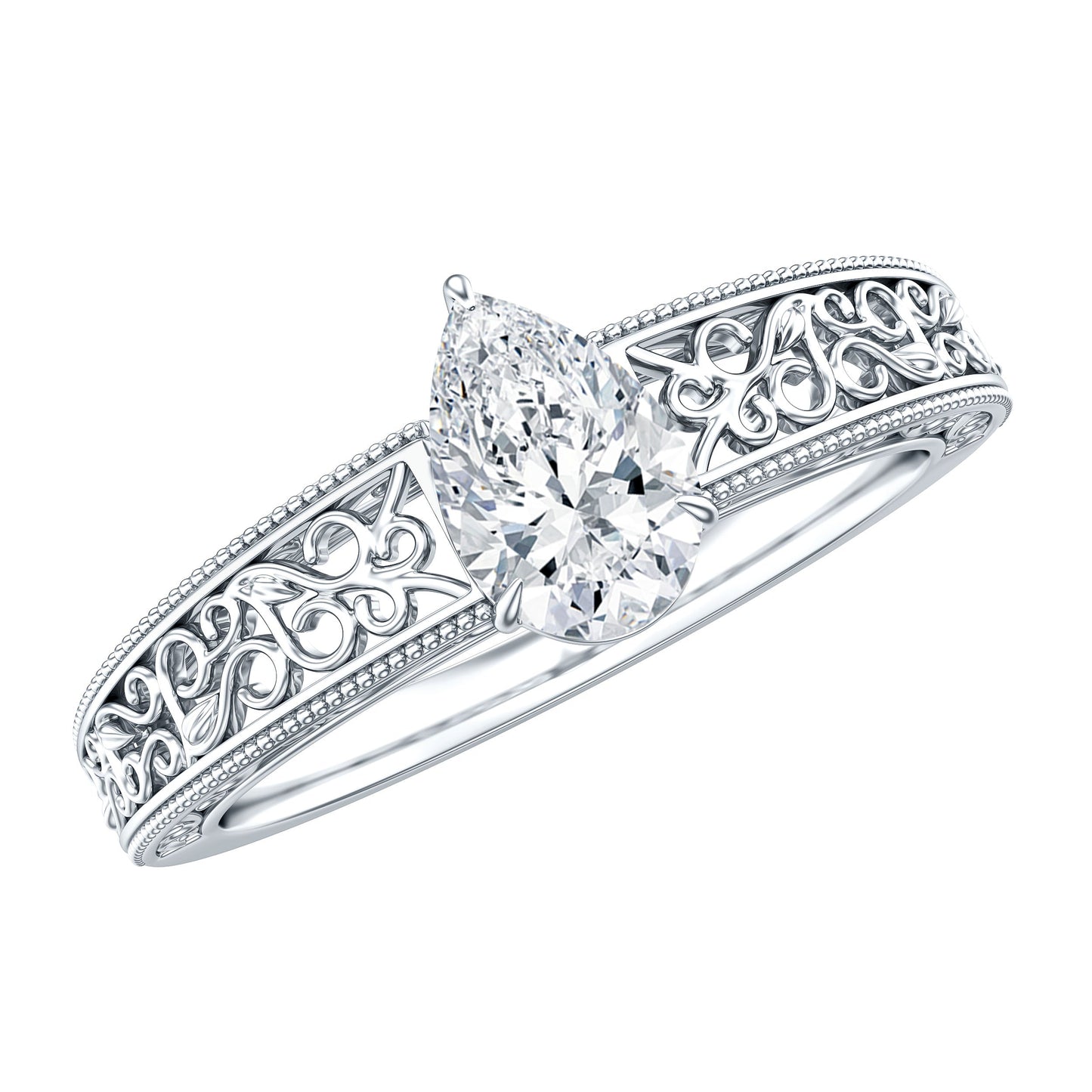 Pear Shape Lab Grown Diamond Vintage Inspired Solitaire Ring