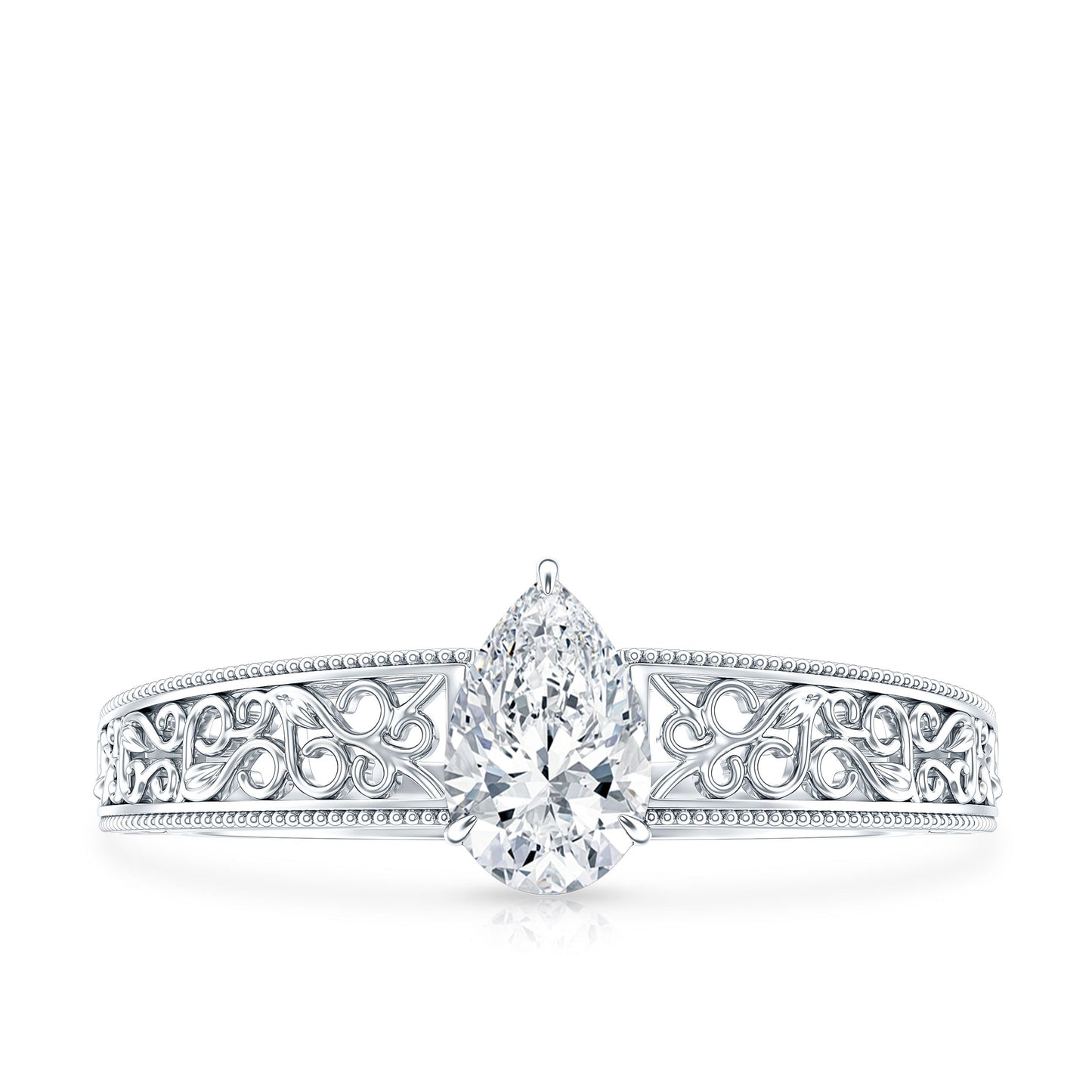 Pear Shape Lab Grown Diamond Vintage Inspired Solitaire Ring