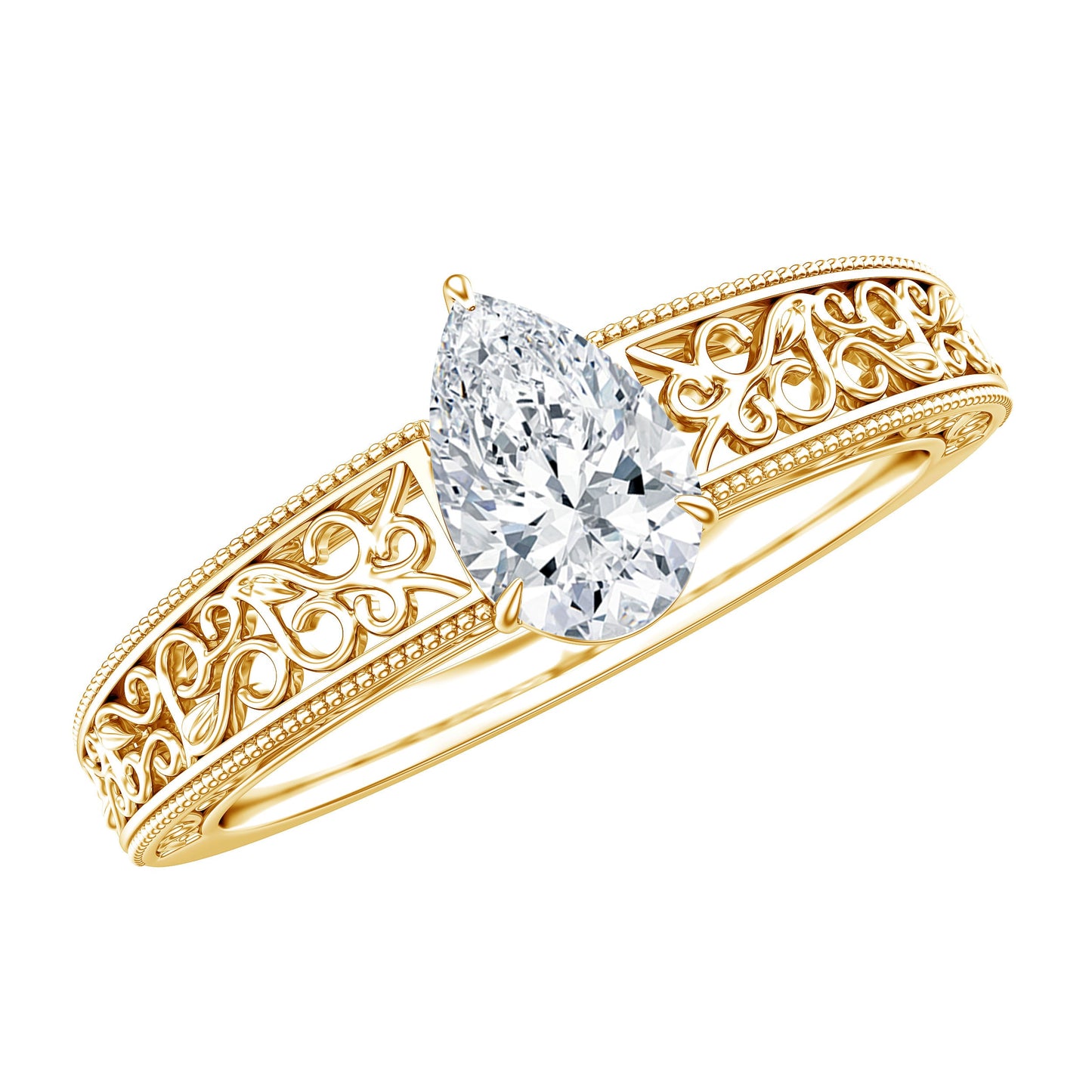 Pear Shape Lab Grown Diamond Vintage Inspired Solitaire Ring