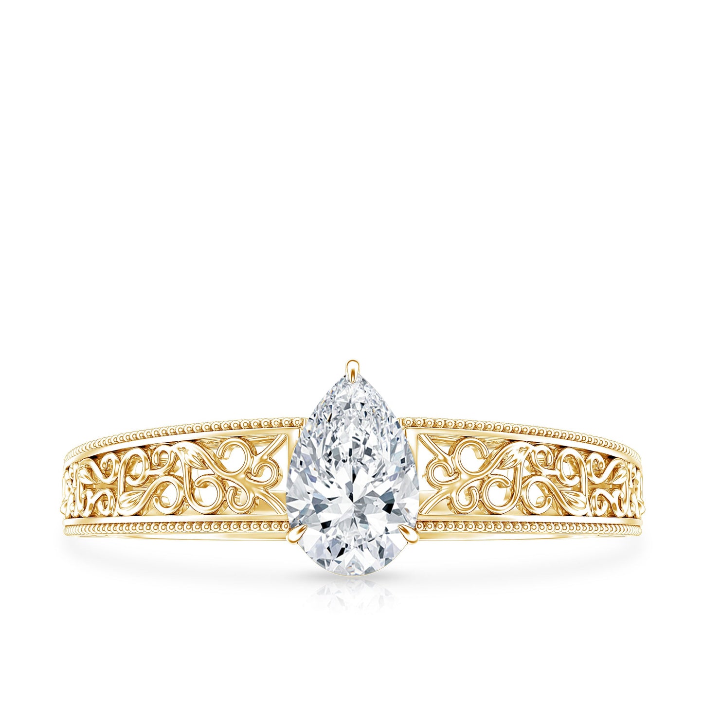 Pear Shape Lab Grown Diamond Vintage Inspired Solitaire Ring