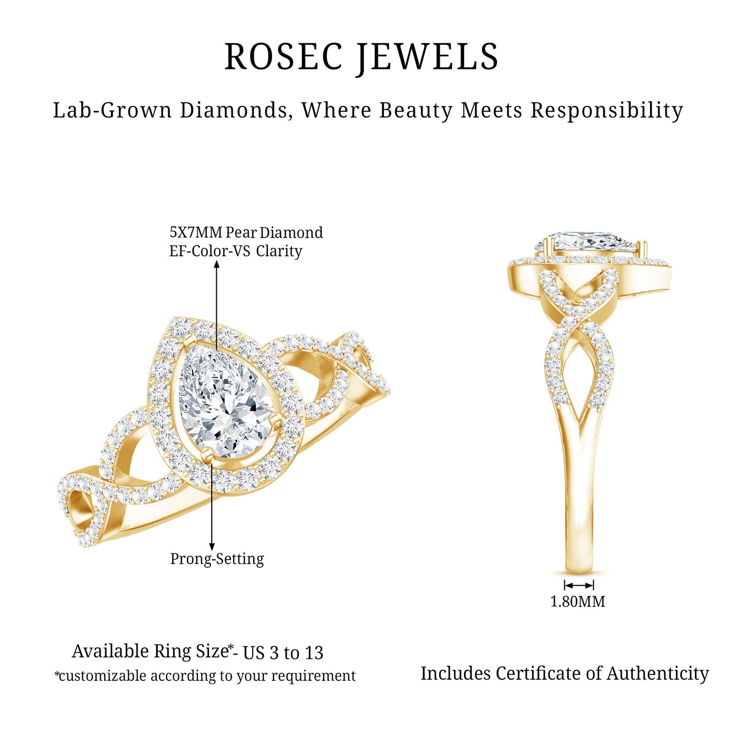 Pear Shape Lab Grown Diamond Teardrop Engagement Ring